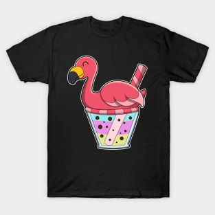 Flamingo with Mug of Juice & Drinking straw T-Shirt